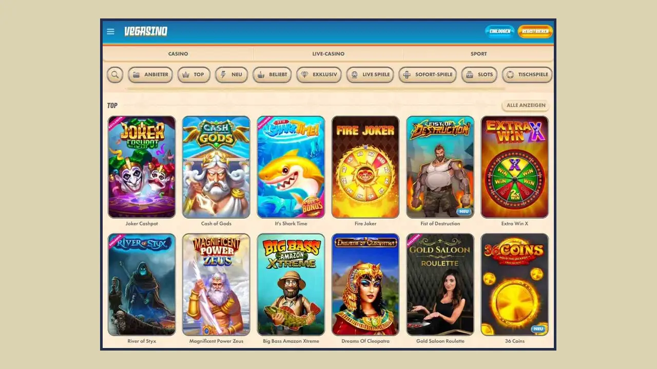 Caractéristiques du jeu mobile dans Vegasino Caractéristiques du jeu mobile dans Vegasino